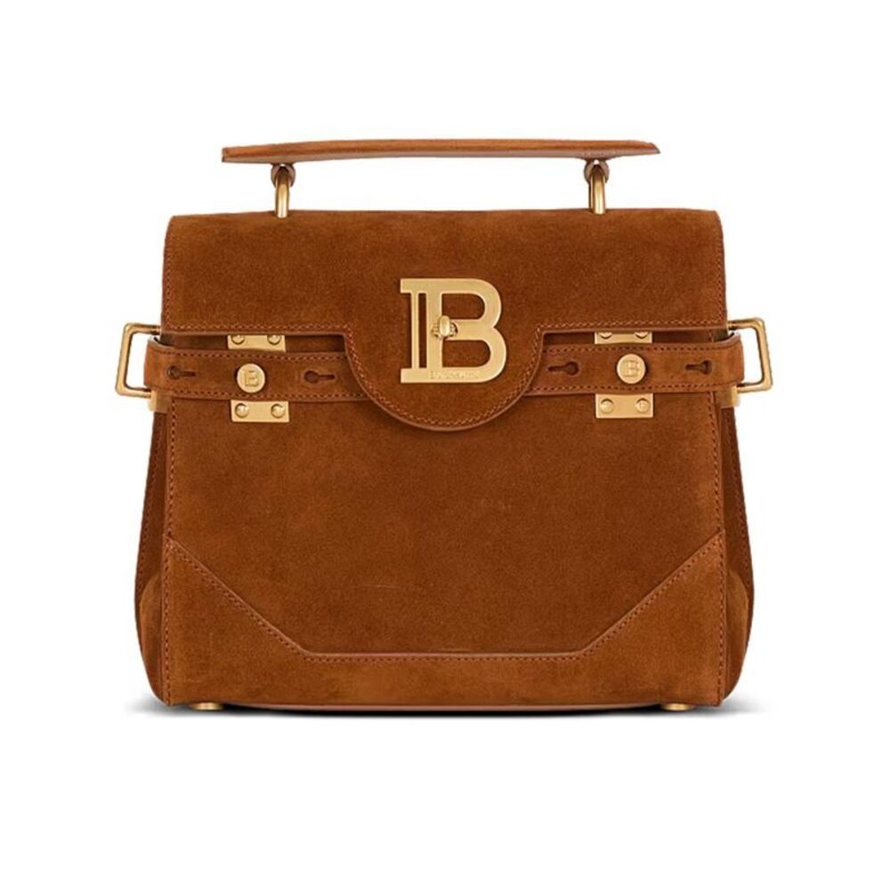 BALMAIN B-Buzz Suede Top Handle Bag Women BROWN Handbags